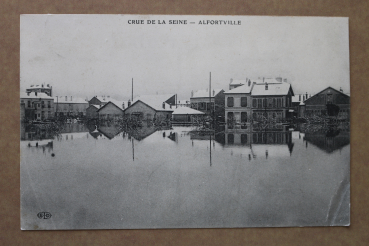 Postcard PC Alfotville 1910 high water streetview village houses France 94 Val de Marne